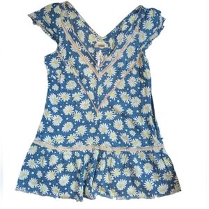Free People Daisy Top With Cap Sleeve 100% Cotton Blue 0 Xs